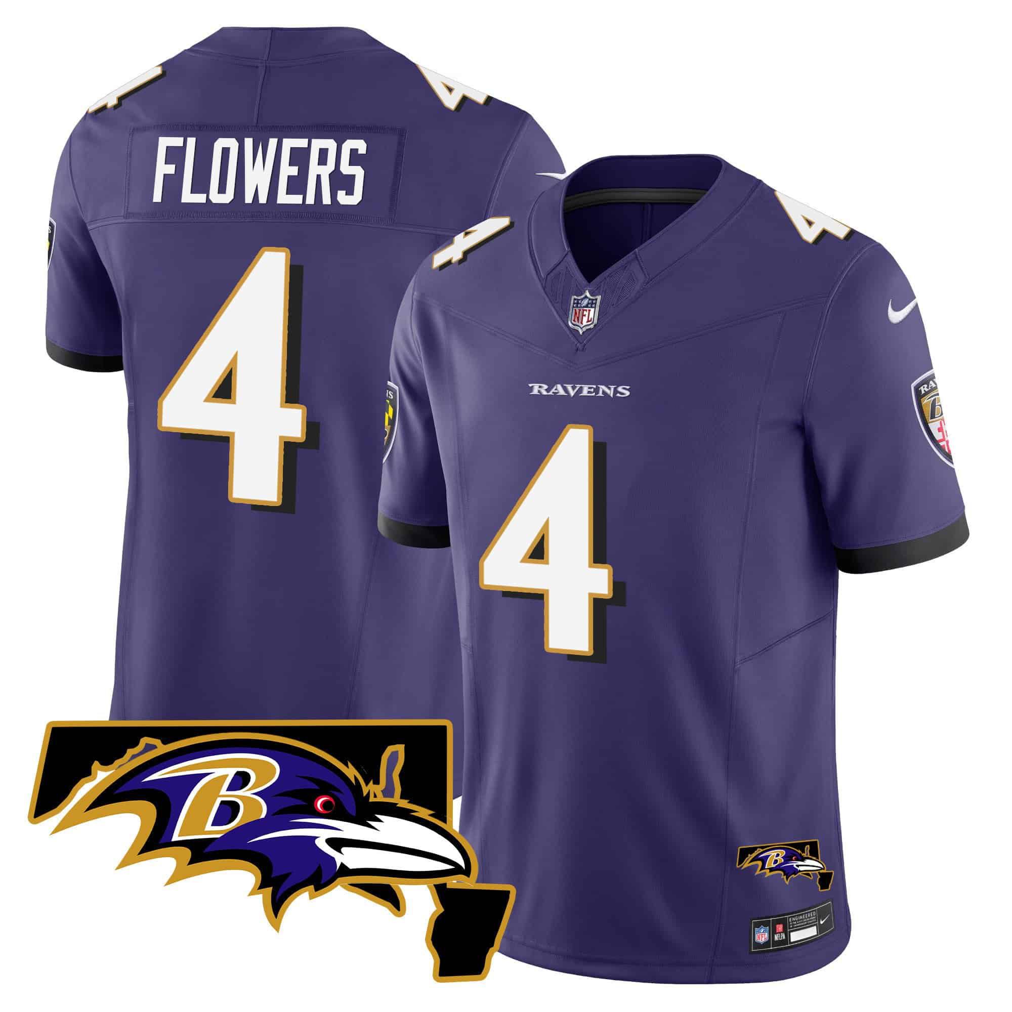 Men Baltimore Ravens #4 Flowers Purple 2024 Nike Maryland Patch Vapor Limited NFL Jersey style 1->indianapolis colts->NFL Jersey